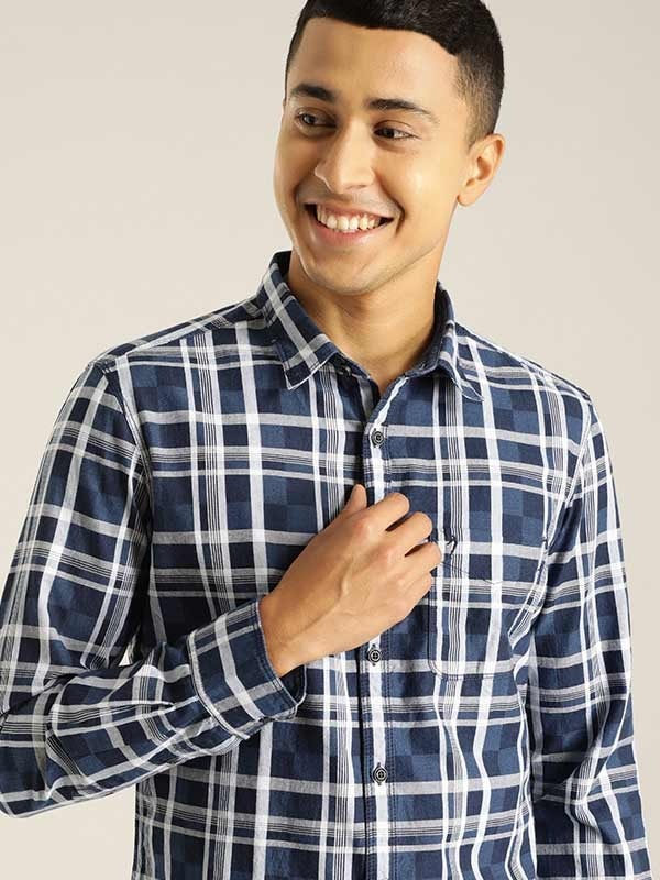 Indian Terrain Men Checkered Blue Shirt